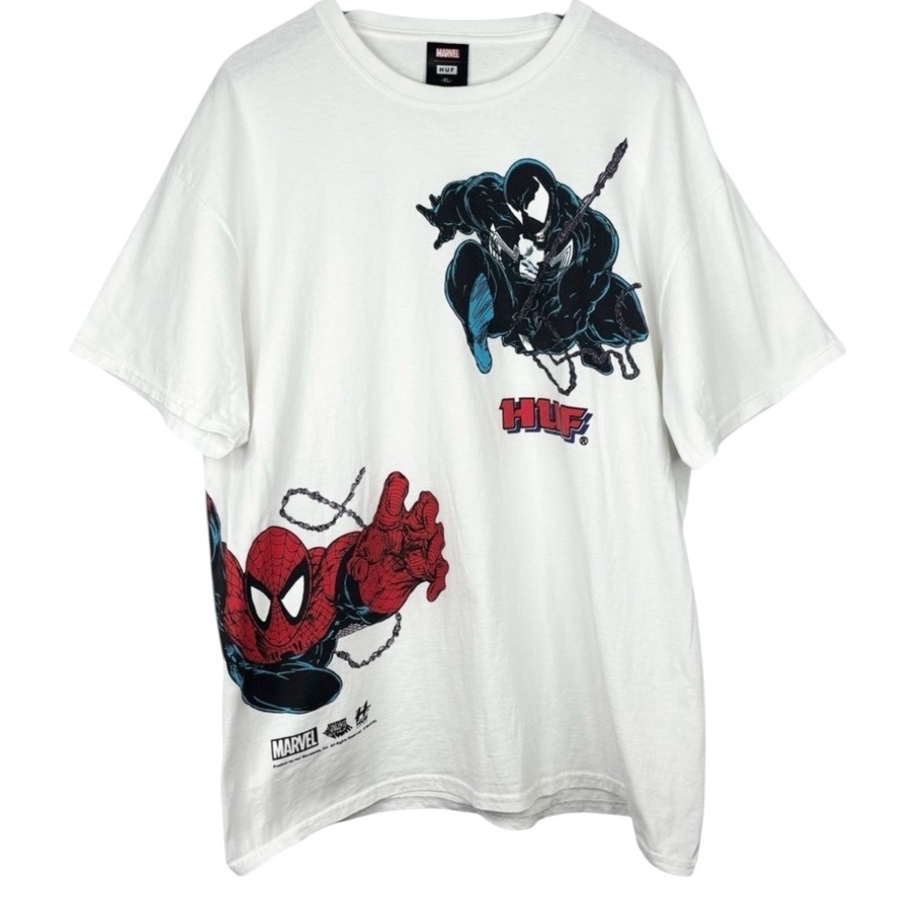 White Marvel x Huf Face Off Spiderman & Venom Graphic Crew Neck Tee XL